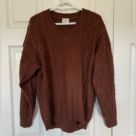 SOLD Sunday Best Peggy V Neck Sweater Cognac - Picture 2 of 5